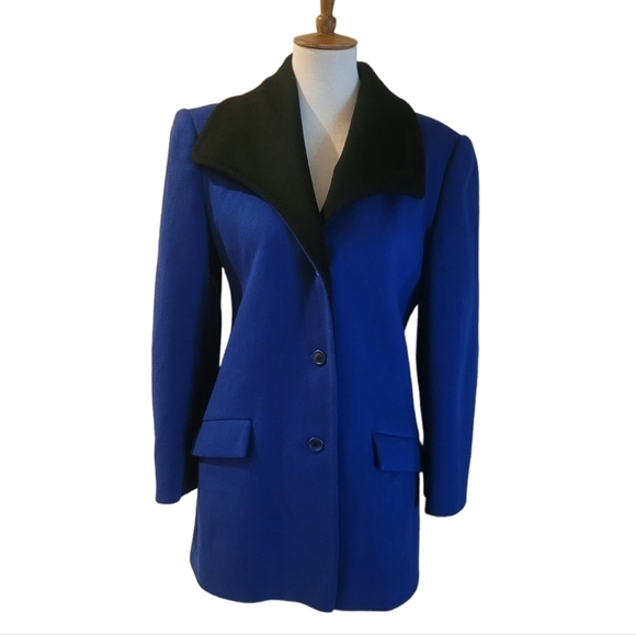 Vintage Halston III 80's Union Label Royal Blue and Black Wool Blazer - Picture 2 of 9